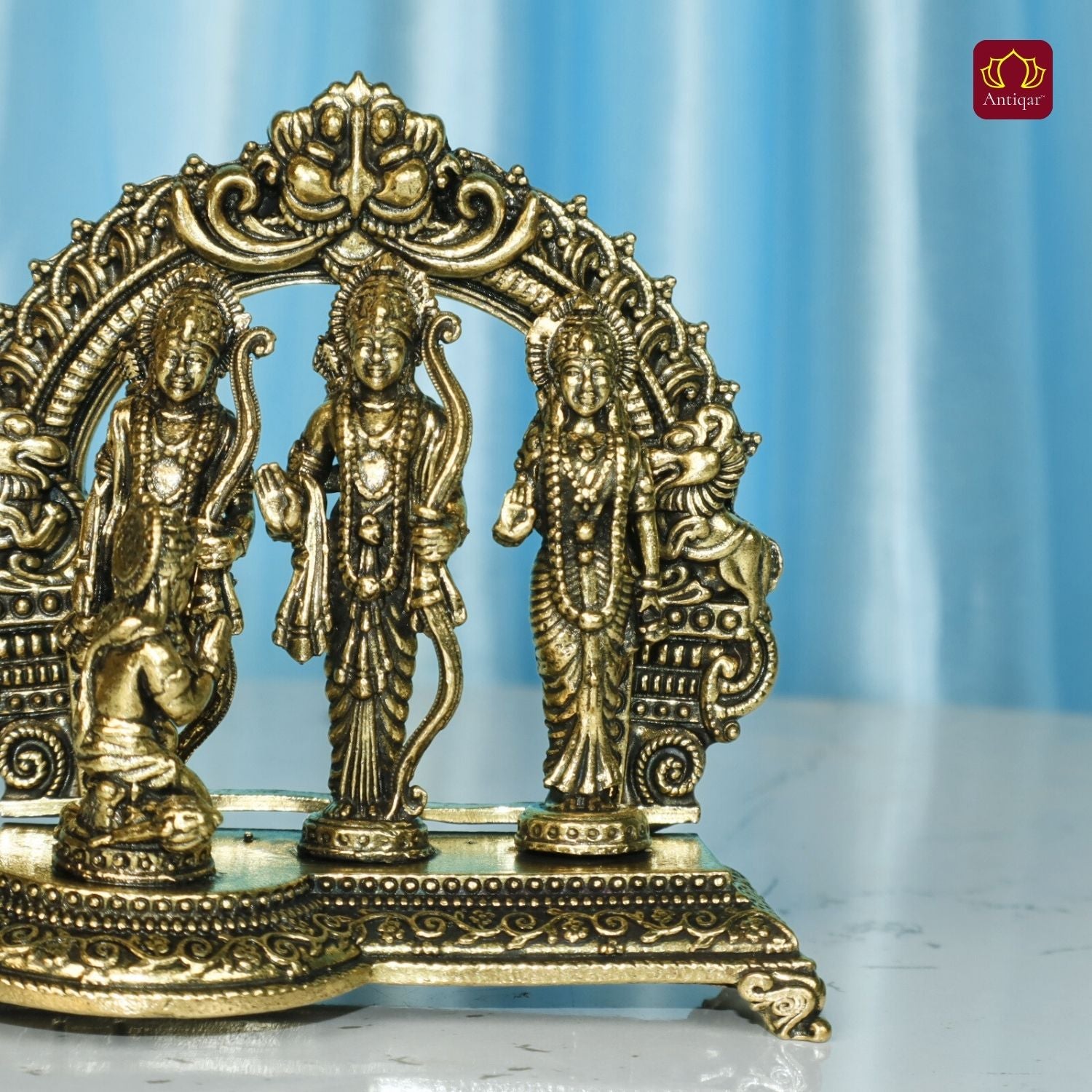 Brass Ram Darbar - 7.5cm | Antique Golden Finish | Spiritual Idol for Temple & Home Decor
