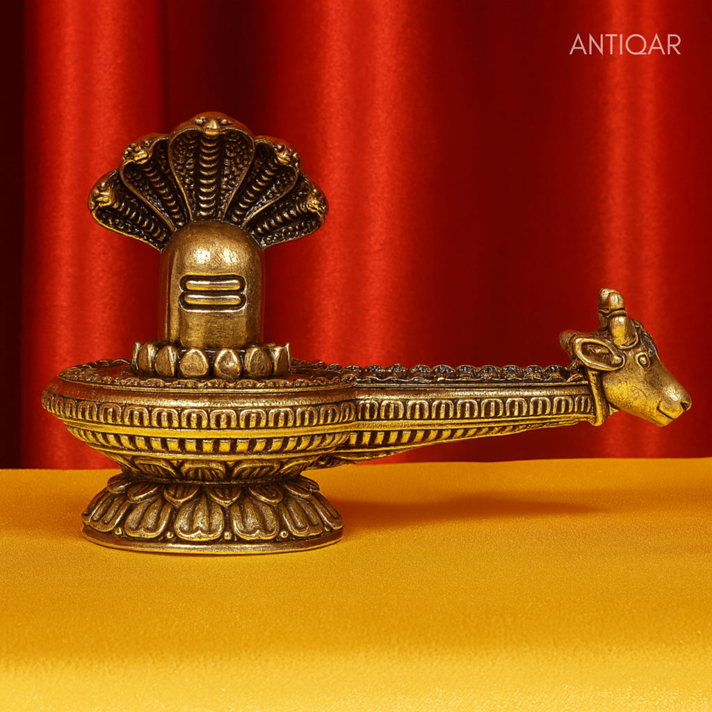 Brass Shivling with Detachable Sheshnaag –6 cm | Antique Finish | Spiritual Idol for Temple & Home Decor