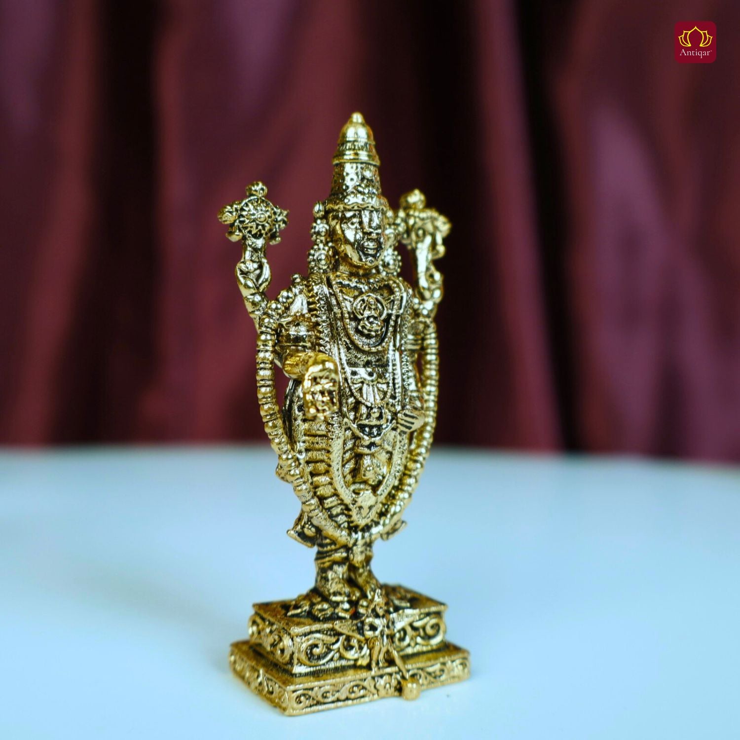 Brass Shree Venkateshwara Ji Idol - 7.5cm | Golden Finish | Spritual use for Home, Temple & Car Dashboard Decor