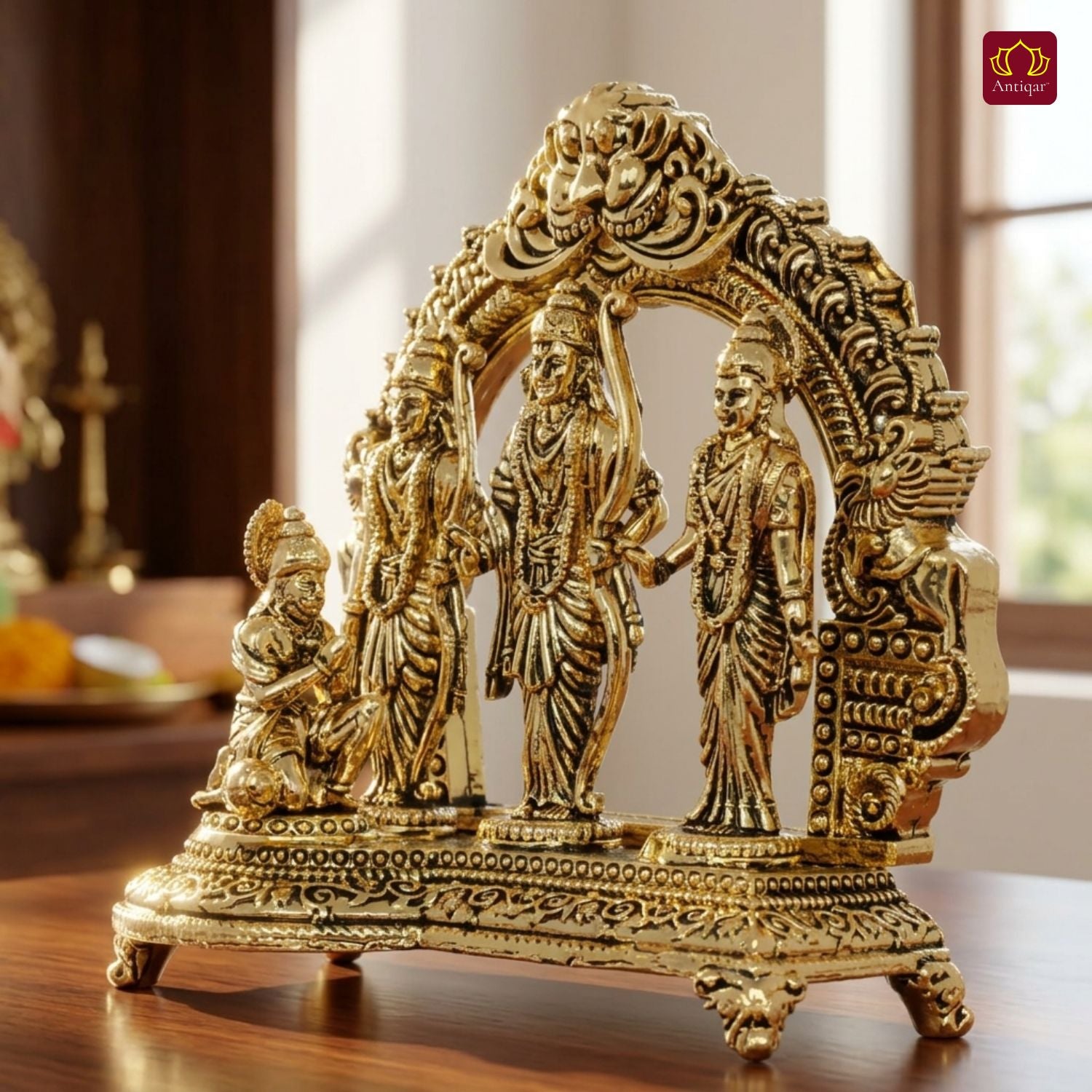 Brass Ram Darbar - 8.5cm | Golden Finish | Spiritual Idol for Temple & Home Decor