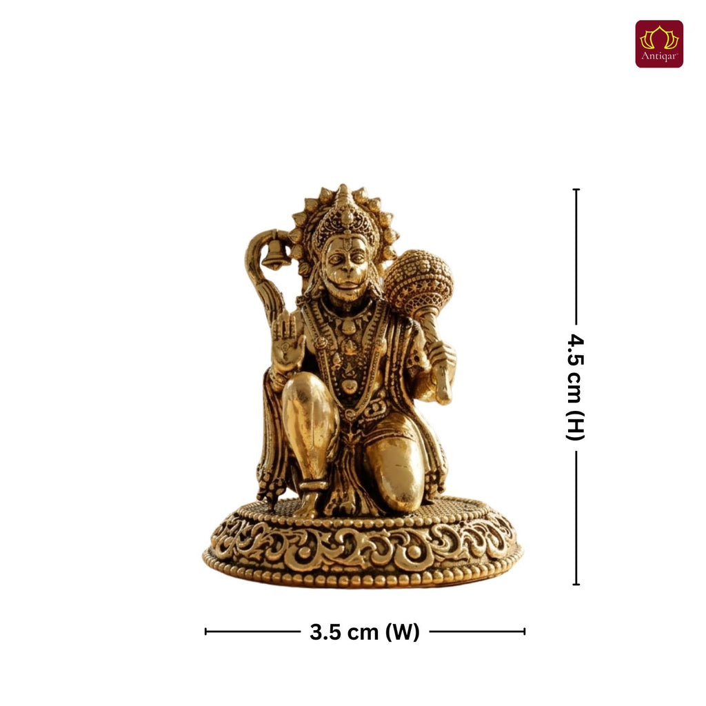 Brass Hanuman Ji Idol - 4.5cm | Golden Finish | Handcrafted Statue for Temple, Home Decor & Car Dashboard