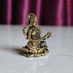 Brass Miniature Saraswati Ji Idol - 3cm | Antique Finish | Spritual use for Home, Temple & Car Dashboard Decor