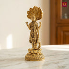 Brass Vishnu Ji Idol - 9cm| Standing on Lotus | GoldenFinish | Spiritual Decor for Temple, Home & Car Dashboard