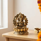 Brass Ganesh JI Idol - 4cm | Golden Finish | Spiritual Decor for Temple, Home & Car Dashboard