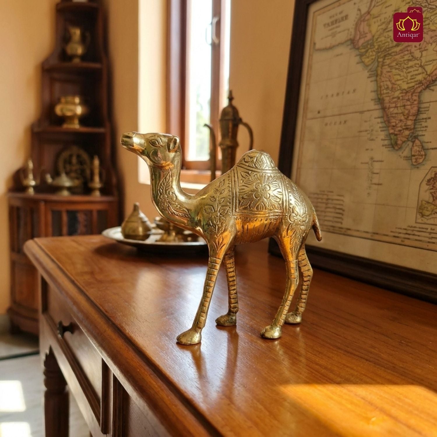 Brass Camel Showpiece - 18cm | Handcrafted Decor Piece for Living Spaces | Superfine Golden Finish