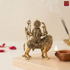 Brass Sherawali Maa Idol - 5.5cm | Sitting on Lion | Golden Finish | Spiritual Idol for Temple & Home Decor