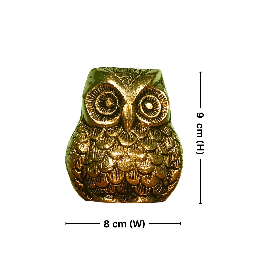 Modern Classy Lucky Owl Showpiece - 9cm | Home, Office, Vehicle & Business Decor | Handmade | Ideal for Gifting | Pure Brass | Antique Finish