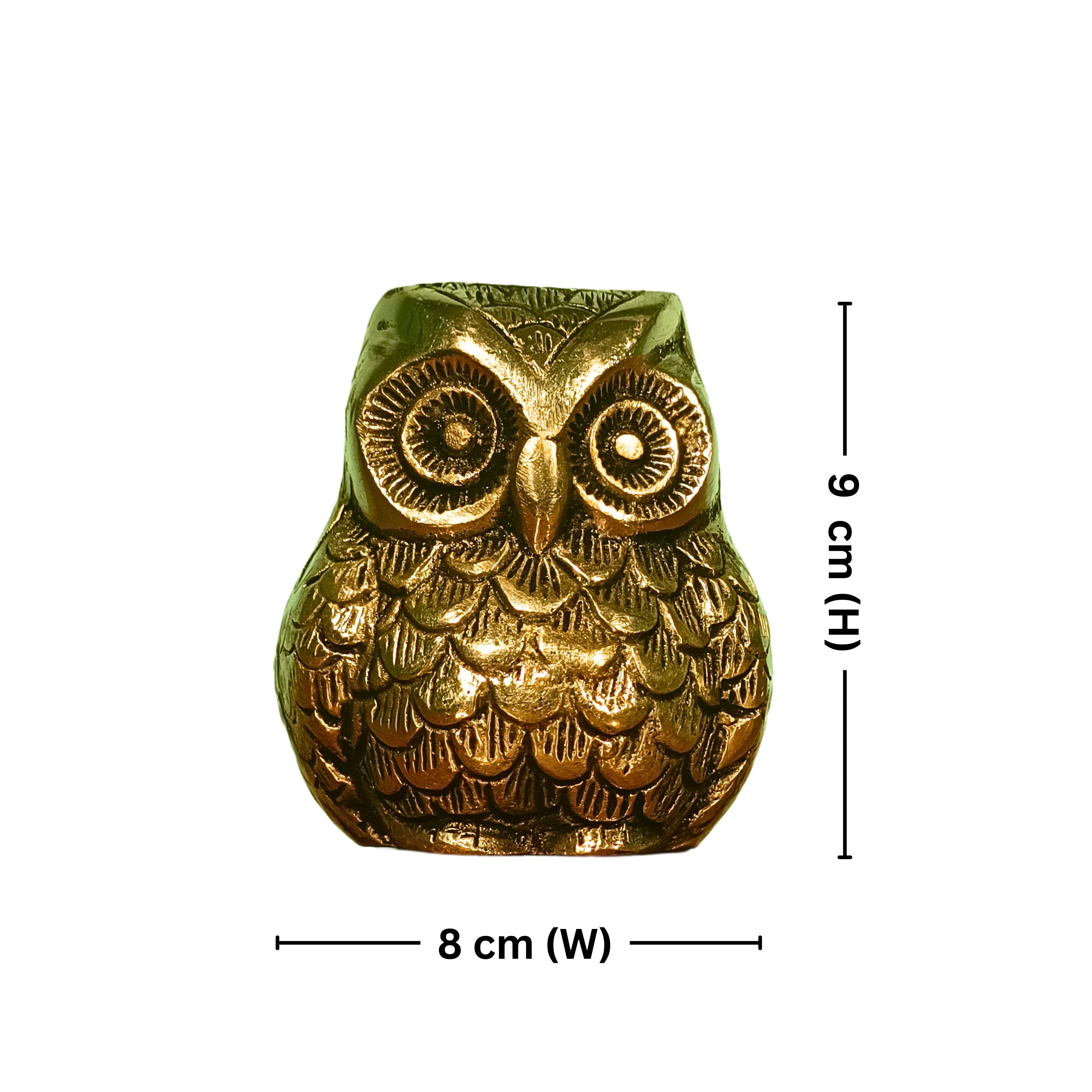Modern Classy Lucky Owl Showpiece - 9cm | Home, Office, Vehicle & Business Decor | Handmade | Ideal for Gifting | Pure Brass | Antique Finish