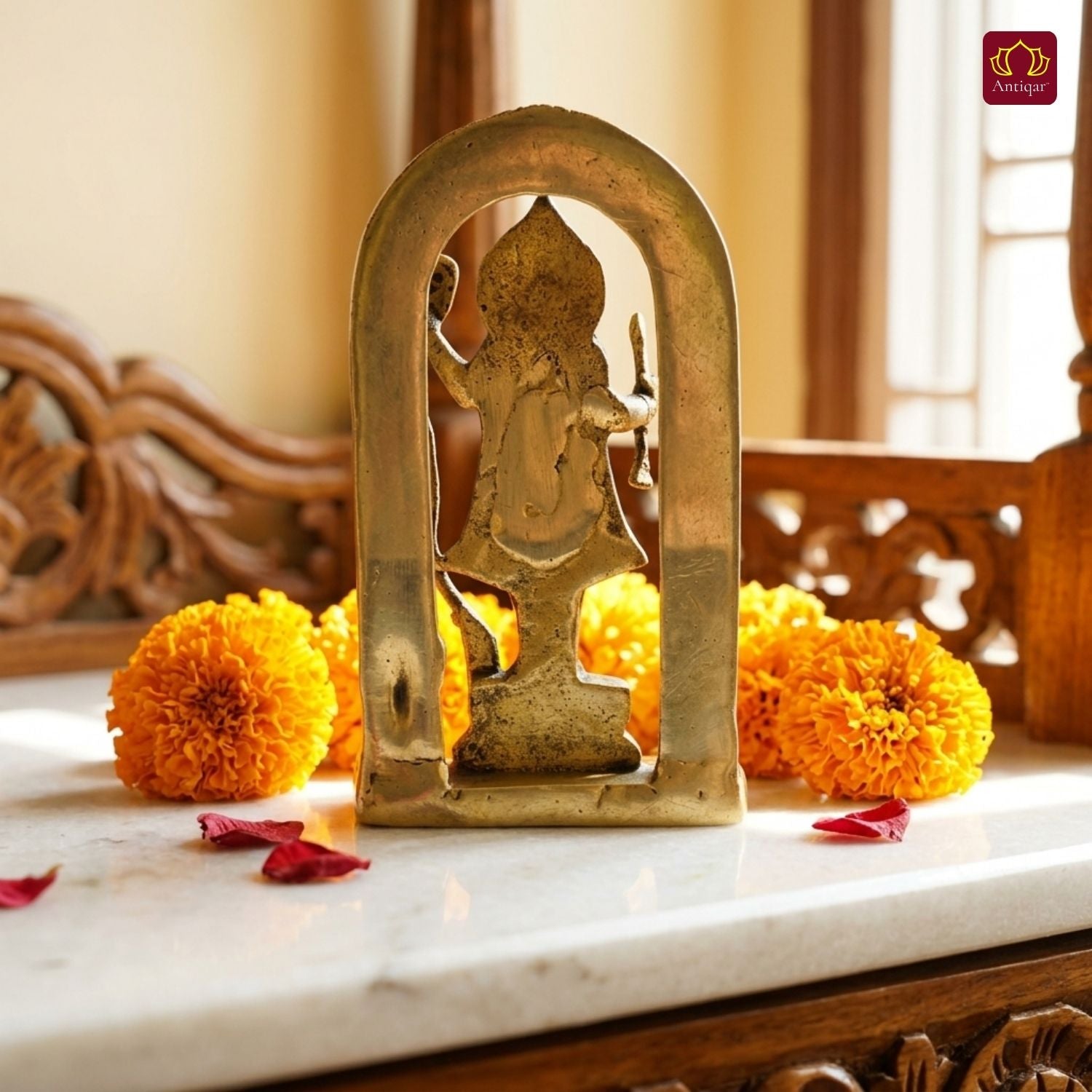 Shree Ram Ji Brass Idol – 16 cm | Antique Finish | Inspired by Ayodhya Ram Mandir | For Temple, Table & Car Dashboard Decor