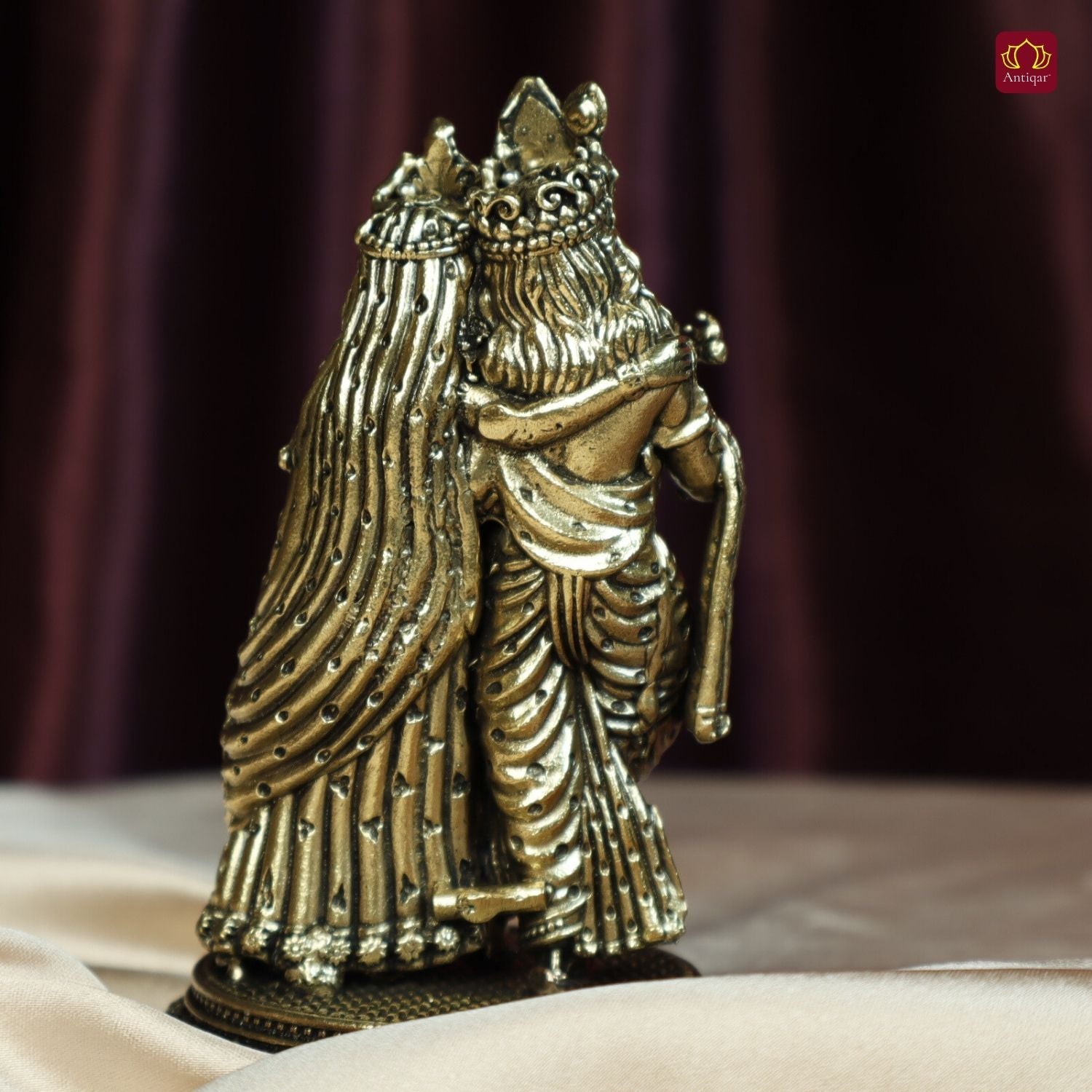 Brass Designer Radhakrishna Idol - 12cm | Antique Finish | Spiritual Idol for Temple & Home Decor