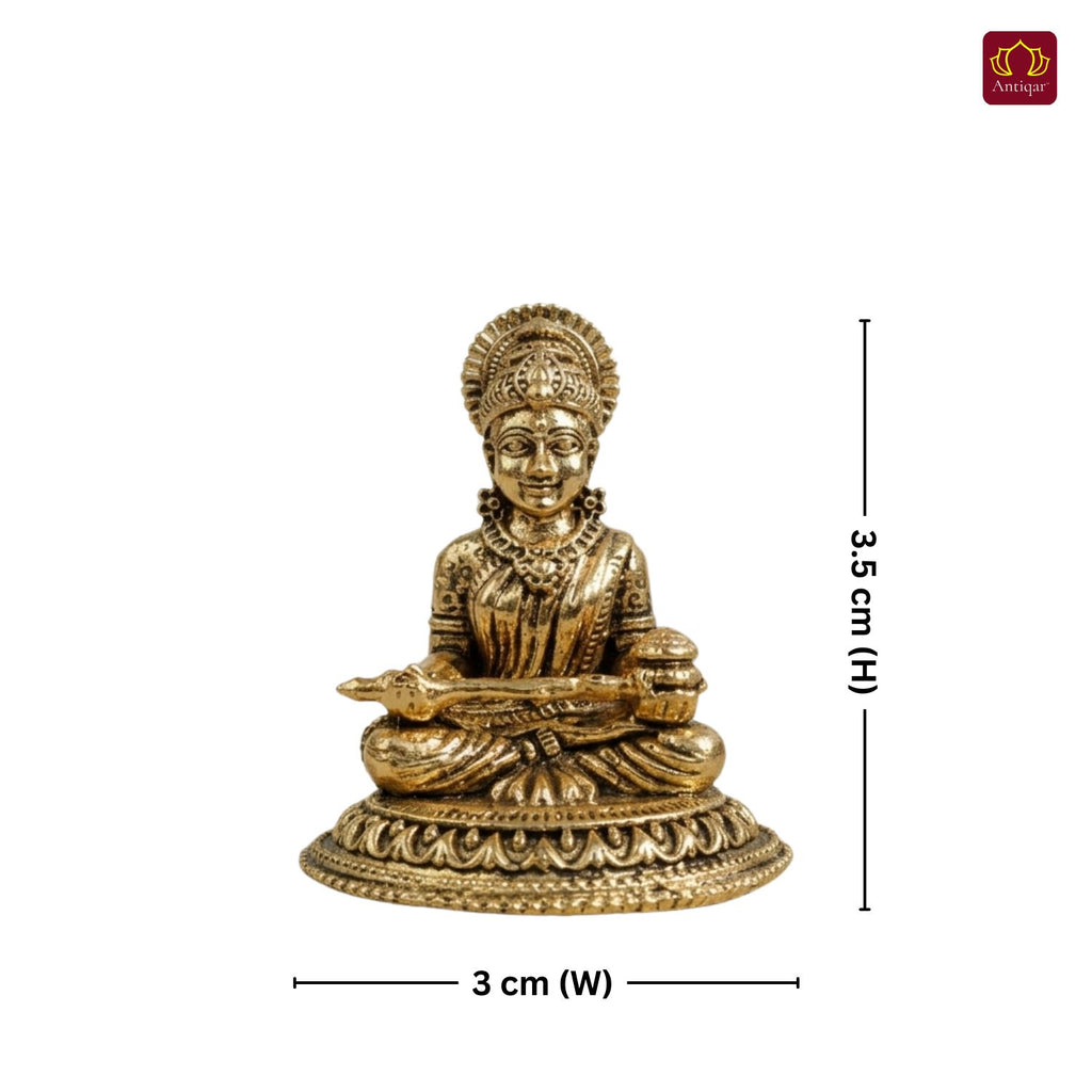 Brass Annapurna Devi Idol - 3.5cm | Golden Finish | Spiritual Idol for Temple & Home Decor