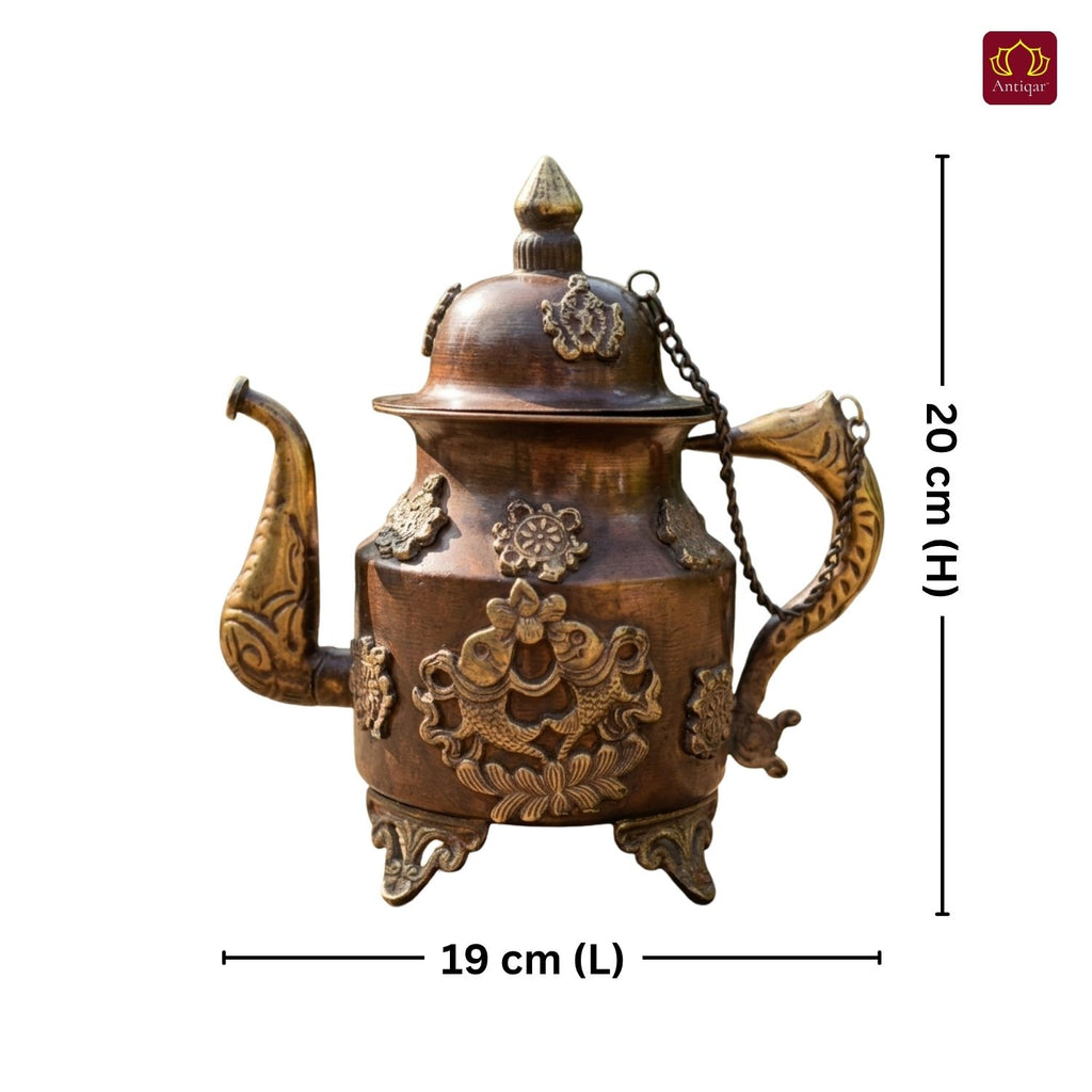 Tibetan Copper Tea & Coffe Kettle - 20cm | Antique Brown Finish |Traditional used for Serving Butter Tea & Spiritual Home Decor