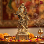 Antiqar Lord Krishna Playing Flute | Antique Brass Statue | Handcrafted Artwork | Home & Office Décor | Ideal for Gifting & Spiritual Blessings