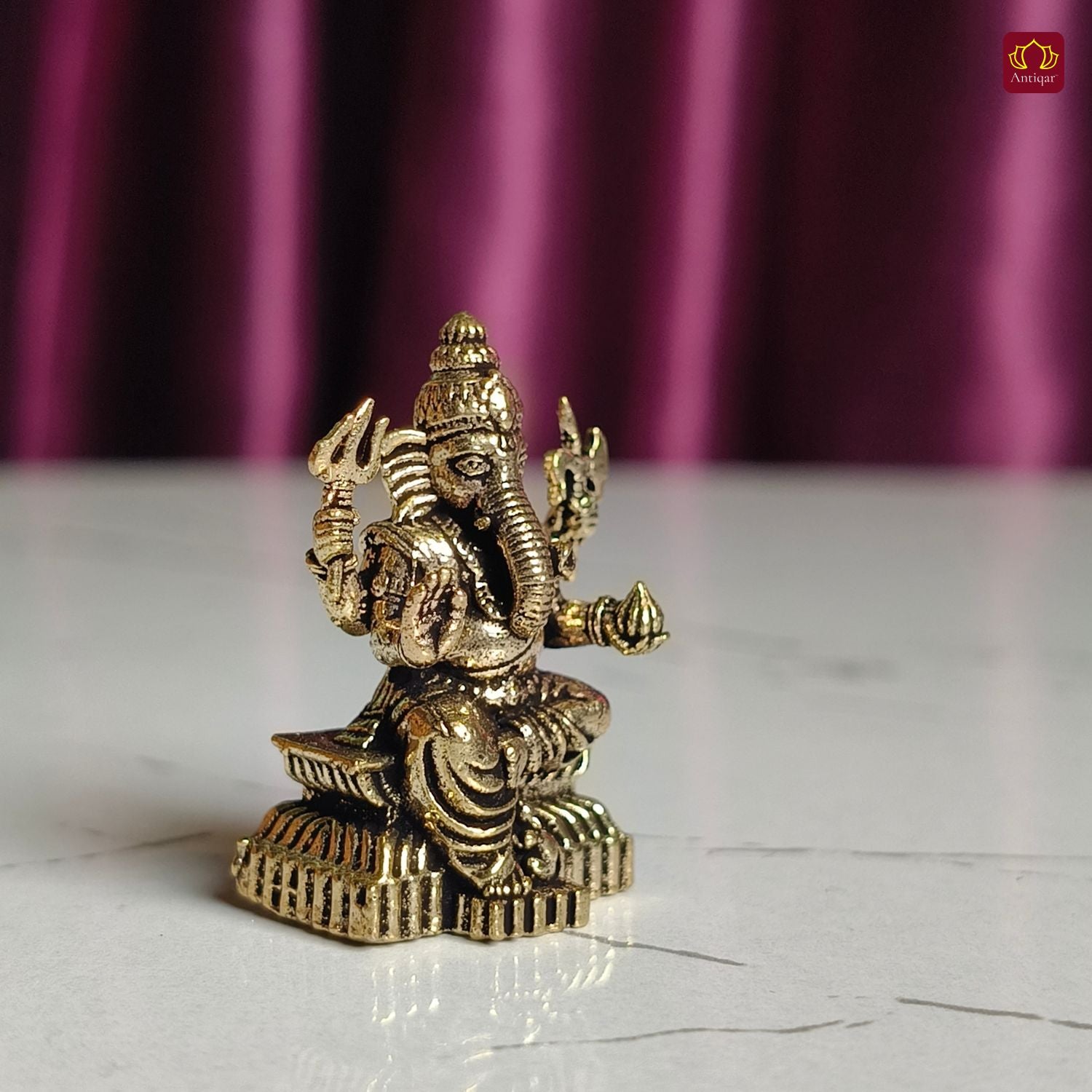 Brass Miniature Ganesh Ji Idol - 3cm | Antique Finish | Spritual use for Home, Temple & Car Dashboard Decor