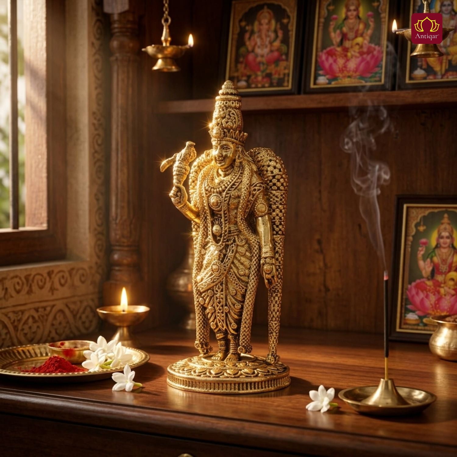 Brass Meenakshi Deviji Idol -8cm | Golden Finish | Spritual use for Home, Temple & Car Dashboard Decor