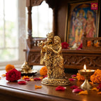 Brass Designer Radhakrishna Idol - 6.5cm | Golden Finish | Spiritual Idol for Temple & Home Decor