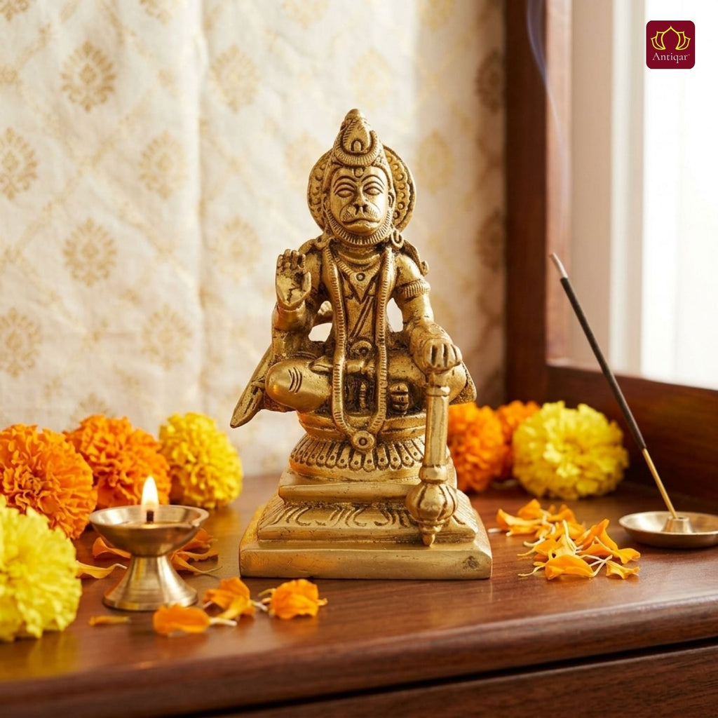 Shree Hanuman Ji Brass Idol | Handcrafted for Worship & Decor | Temple, Office & Vehicle Decor