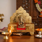 Brass Laddu Gopal Singhasan – 18.5cm | Antique Golden Finish | Handcrafted Large Size Throne for Temple, Home & Festival Decor