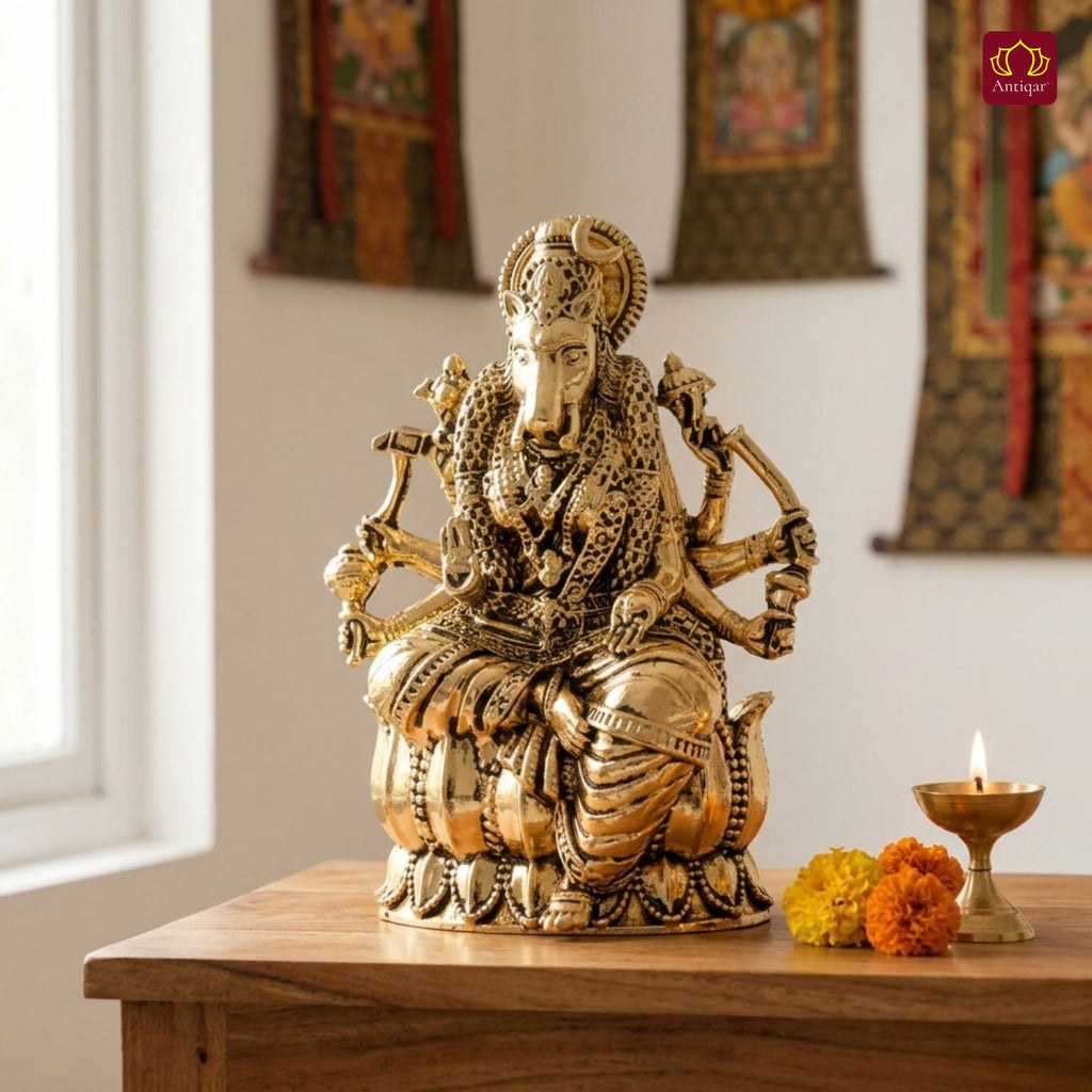 Brass Varahi Mata Idol - 5cm | Golden Finish | Spritual use for Home, Temple & Car dashboard Decor