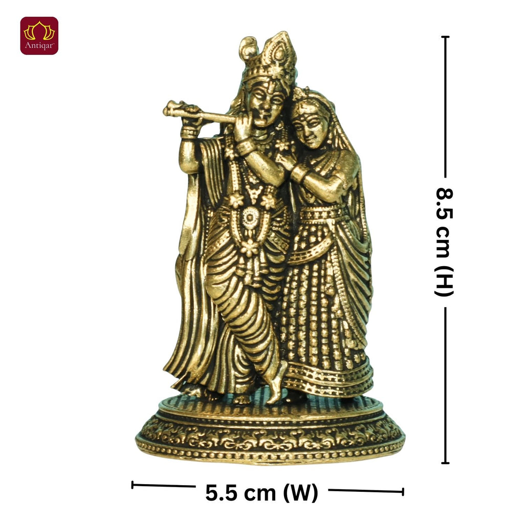 Brass Designer Radhakrishna Idol - 8.5cm | Antique Finish | Spiritual Idol for Temple & Home Decor