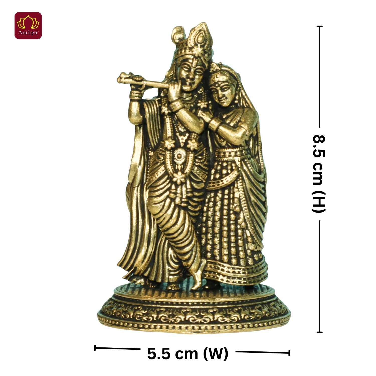 Brass Designer Radhakrishna Idol - 8.5cm | Antique Finish | Spiritual Idol for Temple & Home Decor
