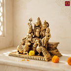Brass Shiv Parivar Idol - 8cm | Antique Golden Finish | Spiritual Idol for Temple & Home Decor