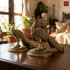 Brass Peacock Showpiece – 8 cm | Antique Finish | Handcrafted Decor for Temple, Table & Home (Pack of 2)