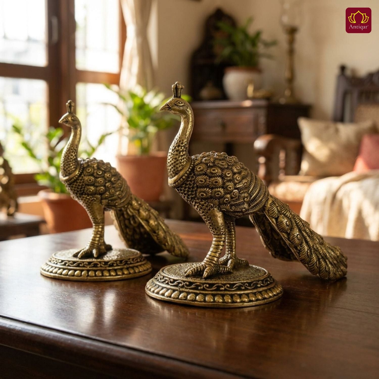 Brass Peacock Showpiece – 8 cm | Antique Finish | Handcrafted Decor for Temple, Table & Home (Pack of 2)