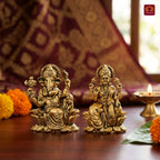 Brass Ganesh Laxmi Pair Idol - 4.5 cm | Golden Finish | Spiritual Idol for Temple & Home Decor
