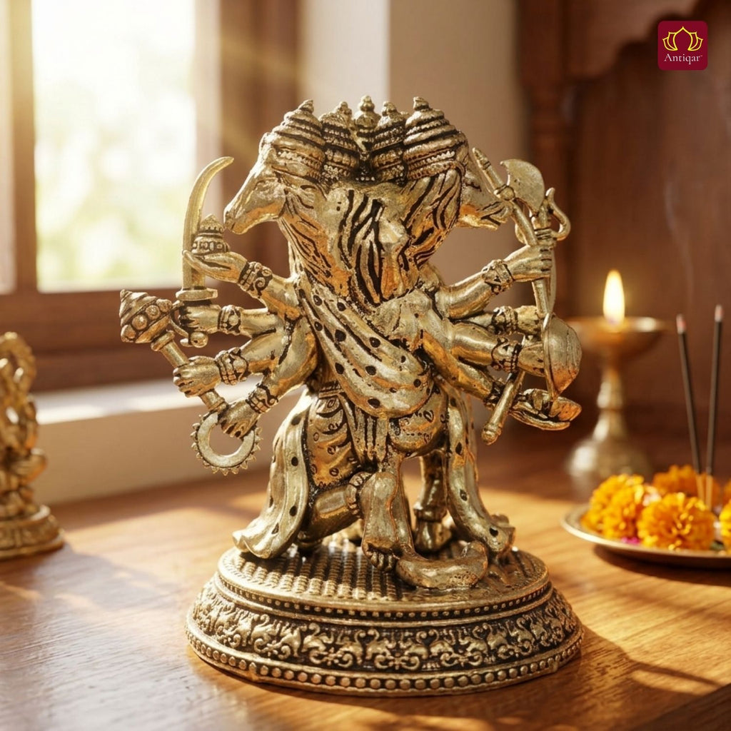 Brass Panchmukhi Hanuman Idol - 8cm | Antique Finish | Spritual use for Home, Temple & Car Dashboard Decor