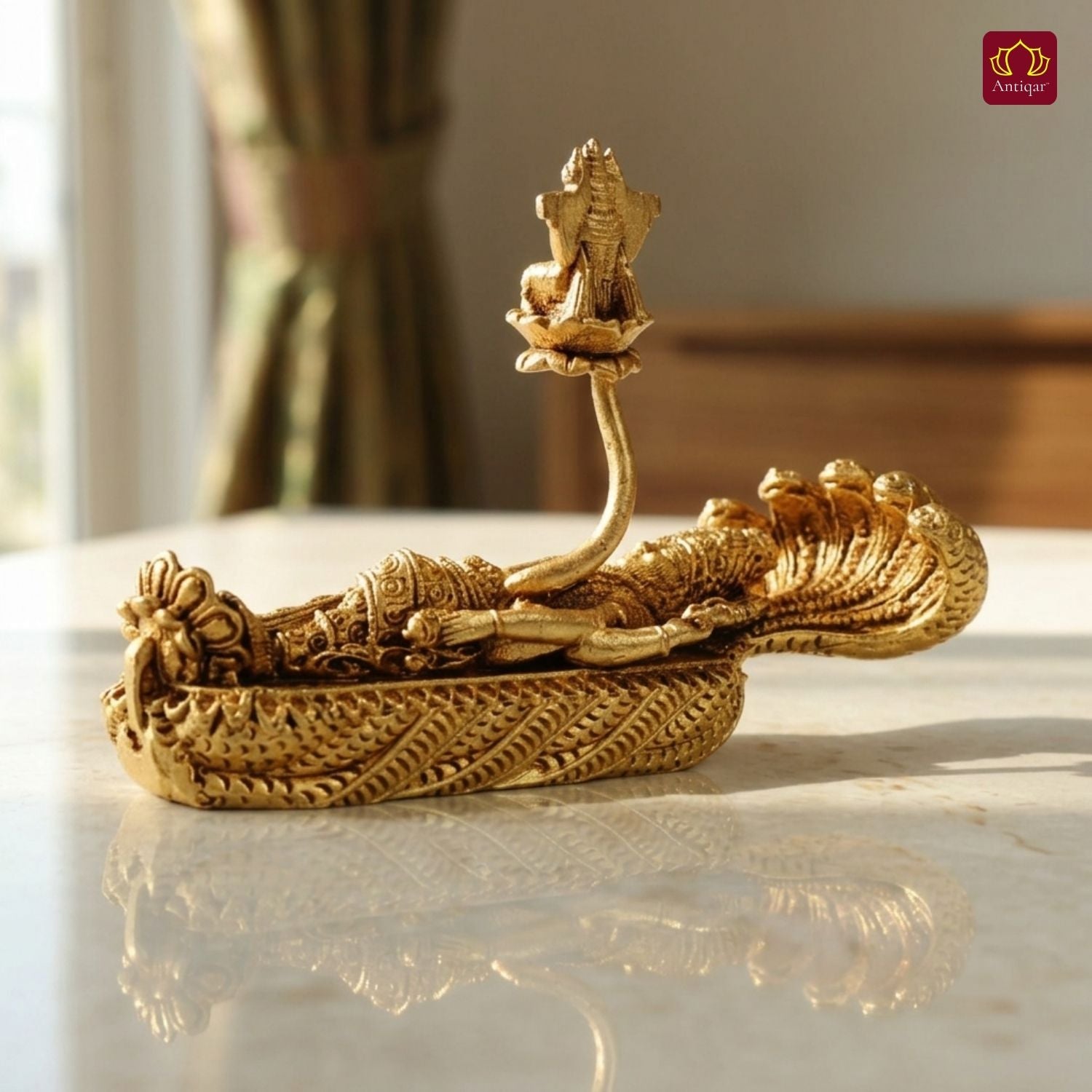 Brass Padmanabha Swamy Idol(Shesha-Shayi Lord Vishnu) - 5cm | Antique Finish | Spiritual Idol for Temple, Home & Car Dashboard Decor