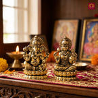 Brass Ganesh Laxmi Pair Idol - 4.5 cm | Golden Finish | Spiritual Idol for Temple & Home Decor