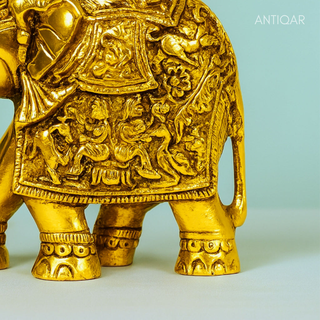 Brass Maharaja Elephant Decorative Showpiece - 13cm | Antique Showpiece Collectible | Handcrafted for Home & Office Decor