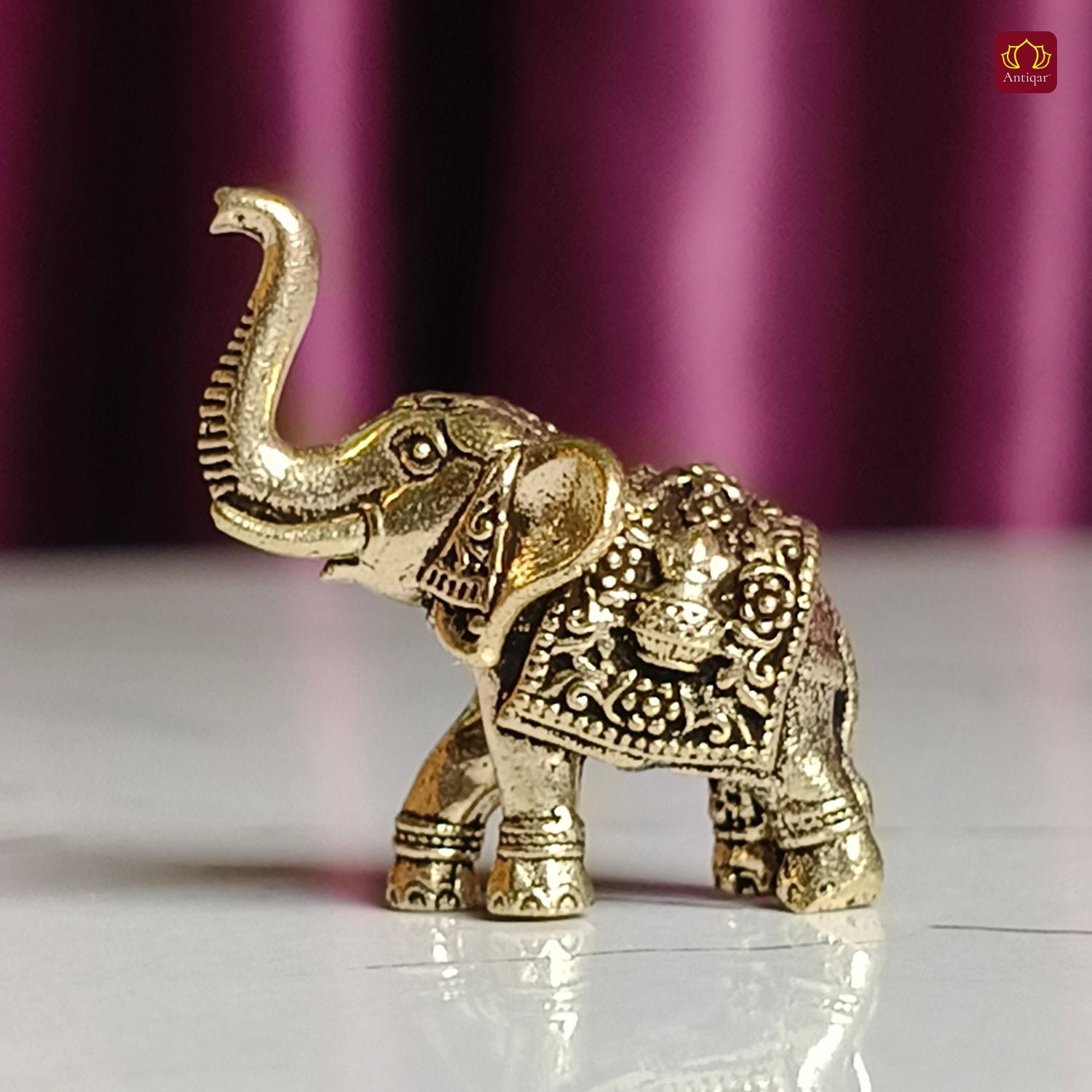 Brass Miniature Elephant Showpiece  - 2.5cm | Antique Finish | Decorative Figurines for Temple, Home & Office