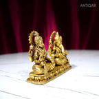Brass Ganesh Laxmi Idol - 7.5 cm | Antique Finish | Spiritual Idol for Temple & Home Decor (One Set)