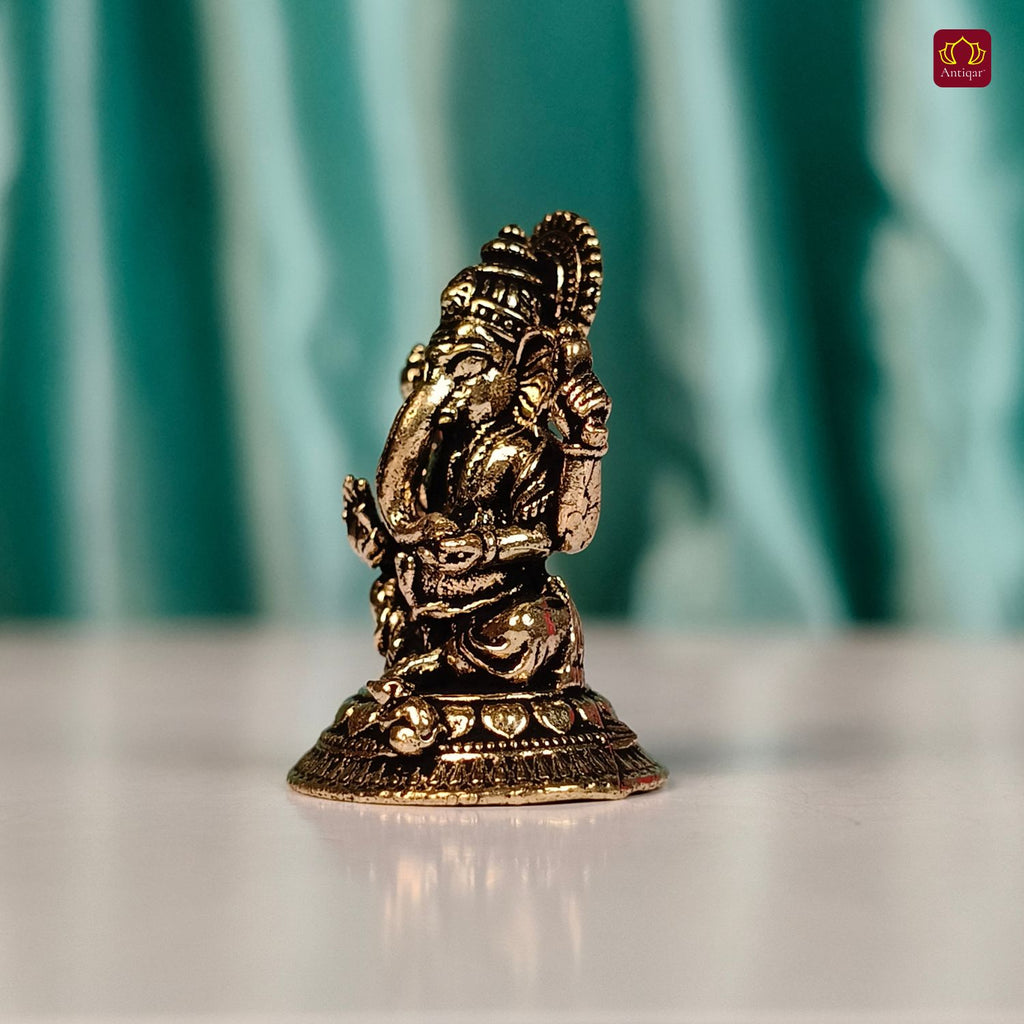 Brass Miniature Ganesh Ji Idol - 3cm | Antique Finish | Spritual use for Home, Temple & Car Dashboard Decor