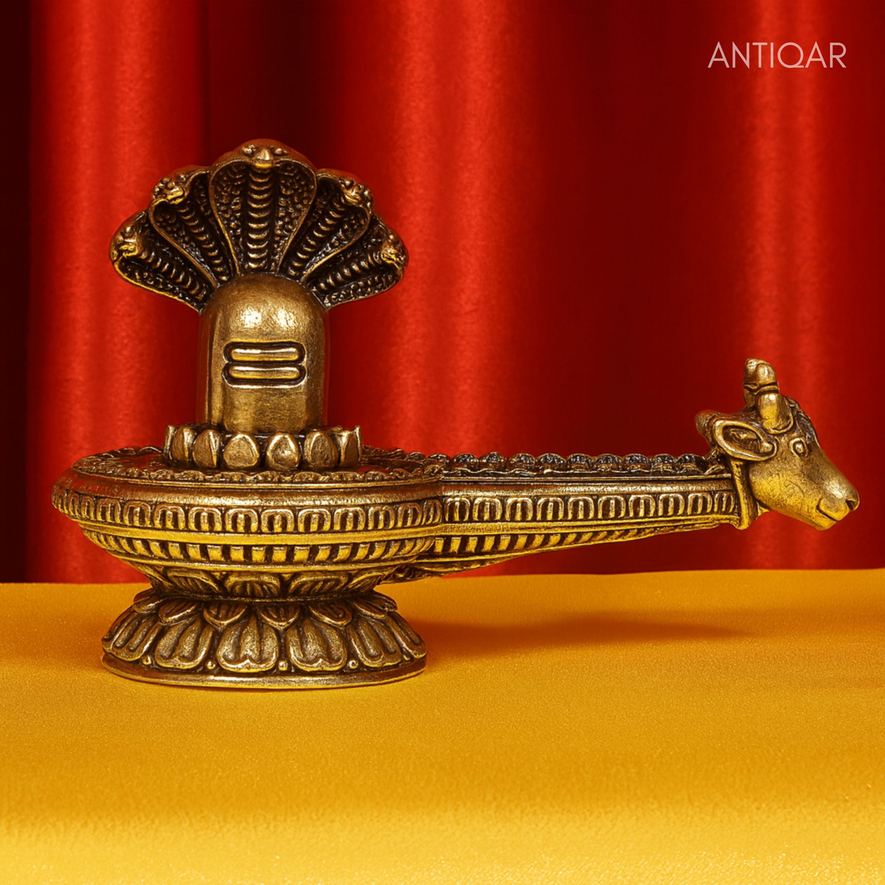 Brass Shivling with Detachable Sheshnaag – 6cm | Antique Finish | Spiritual Idol for Temple & Home Decor