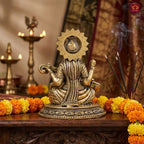 Brass Saraswati Idol - 6.5cm | Antique Finish | Spritual use for Home,Temple & Car Dashboard Decor