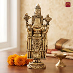 Brass Tirupathi Balaji Idol -11.5cm | Golden Finish | Handcrafted Idol for Temple, Home & Car Dashboard