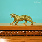 Brass Tiger Showpiece – 10cm | Antique Polished | Roaring Face in Walking Motion | Handcrafted for Home & Office Decor