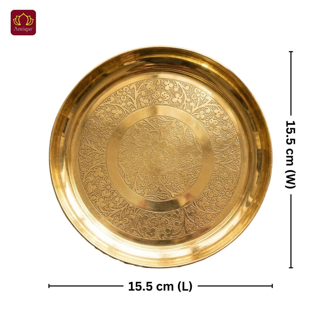 Brass Etching Design Plate - 2cm | Serve Main Course items in Lunch & Dinner | Antique Golden Finish | Traditional Mughlai Style use for serving in Kitchen, Festivals and Restaurents