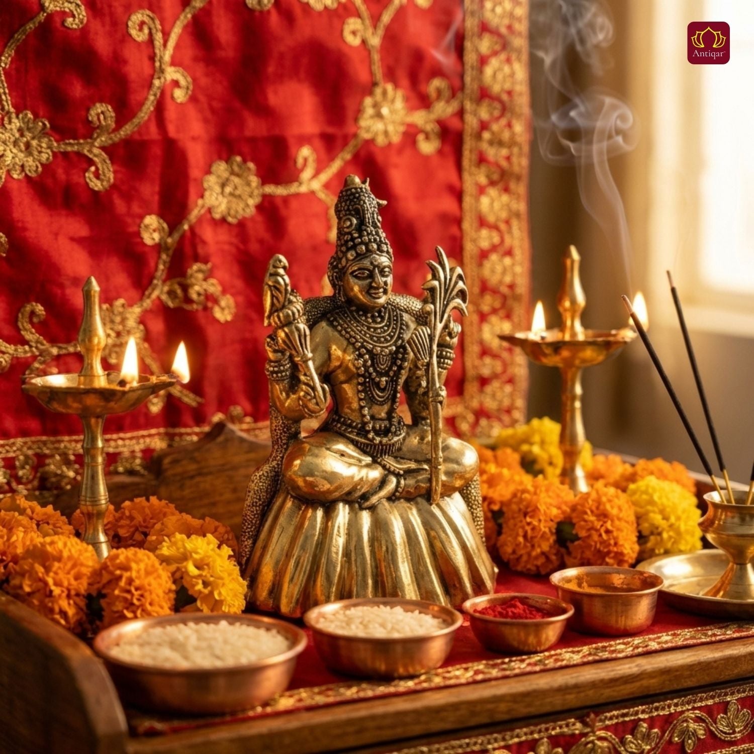 Brass Rajrajeshwari Deviji Idol -10cm | Antique Finish | Religious Idol for Home, Temple & Car Dashboard Decor