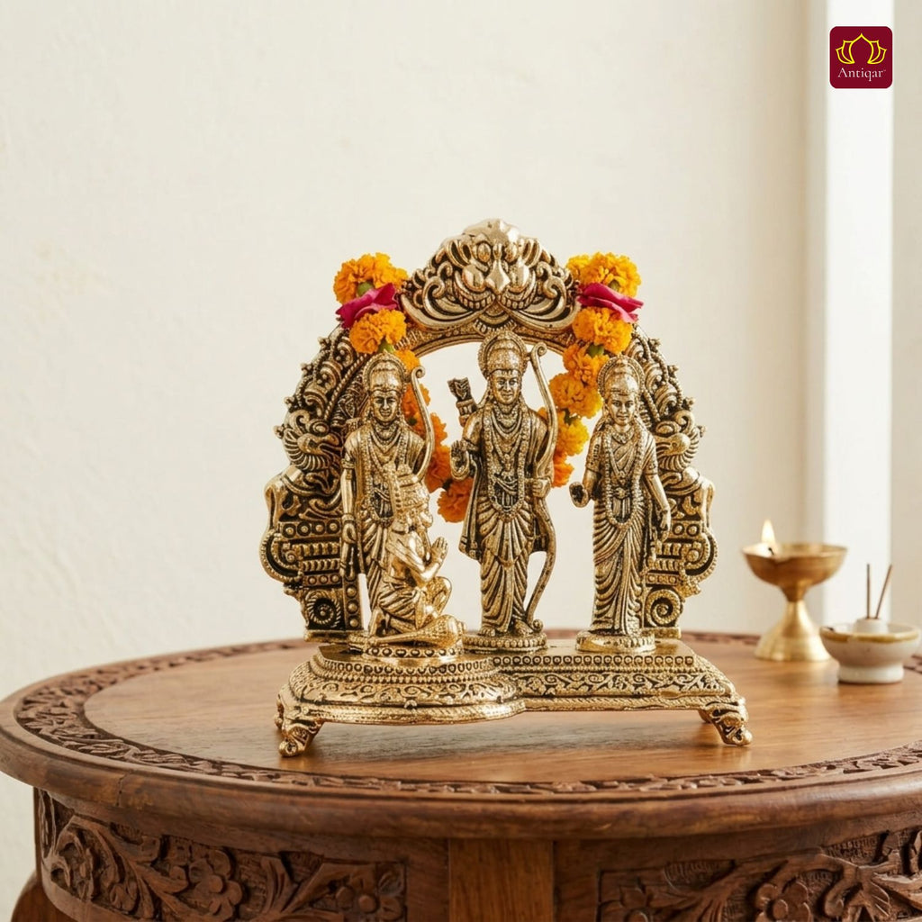 Brass Ram Darbar - 8.5cm | Golden Finish | Spiritual Idol for Temple & Home Decor