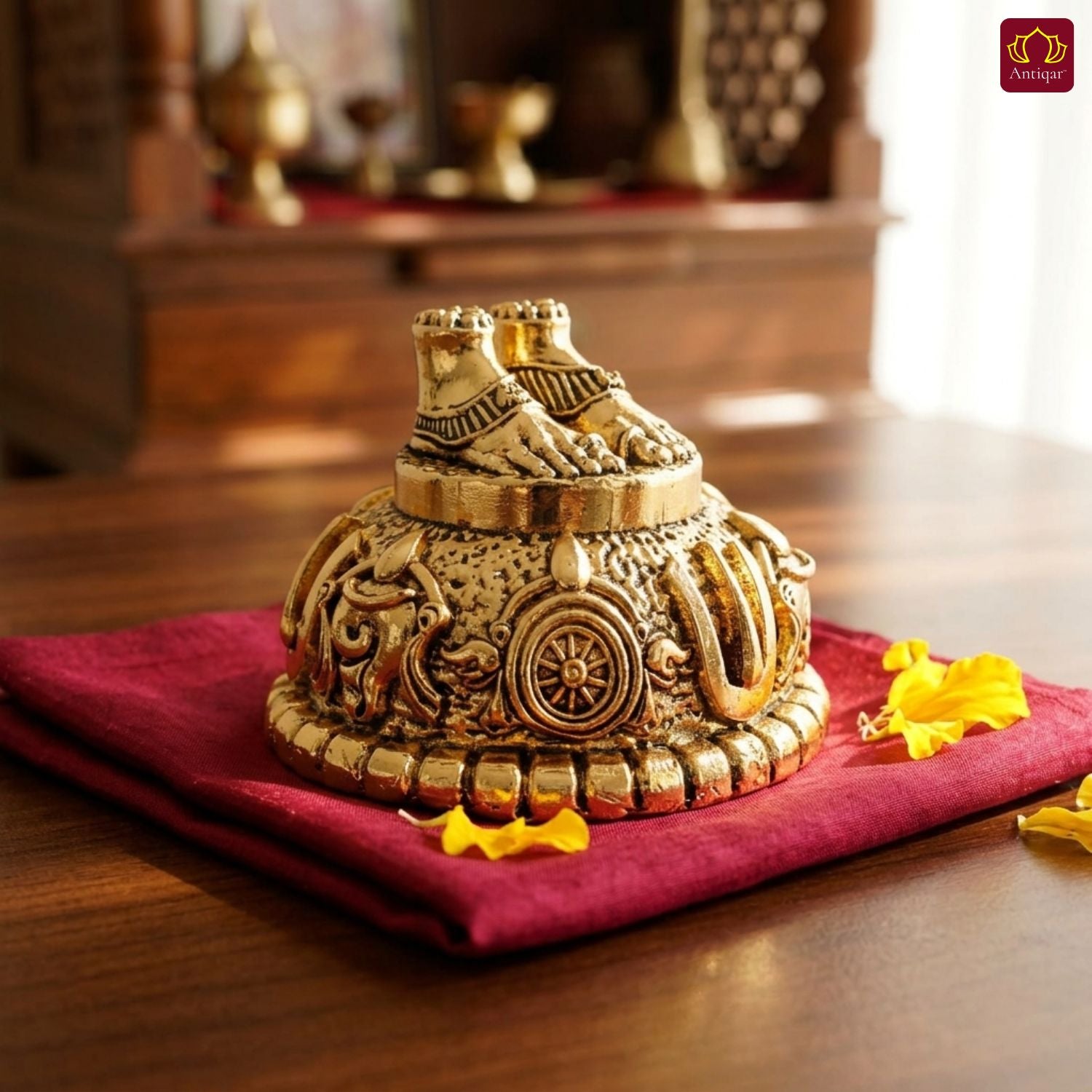 Brass Balaji Charan Paduka - 3cm | Golden Finish | Handcrafted Spiritual Symbol for Temple & Home Decorr