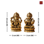 Brass Ganesh Laxmi Pair Idol - 4.5 cm | Golden Finish | Spiritual Idol for Temple & Home Decor