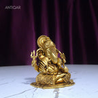 Brass Ganesh Idol - 6.5cm | Antique Finish | Spritual use for Home, Temple & Car dashboard Decor