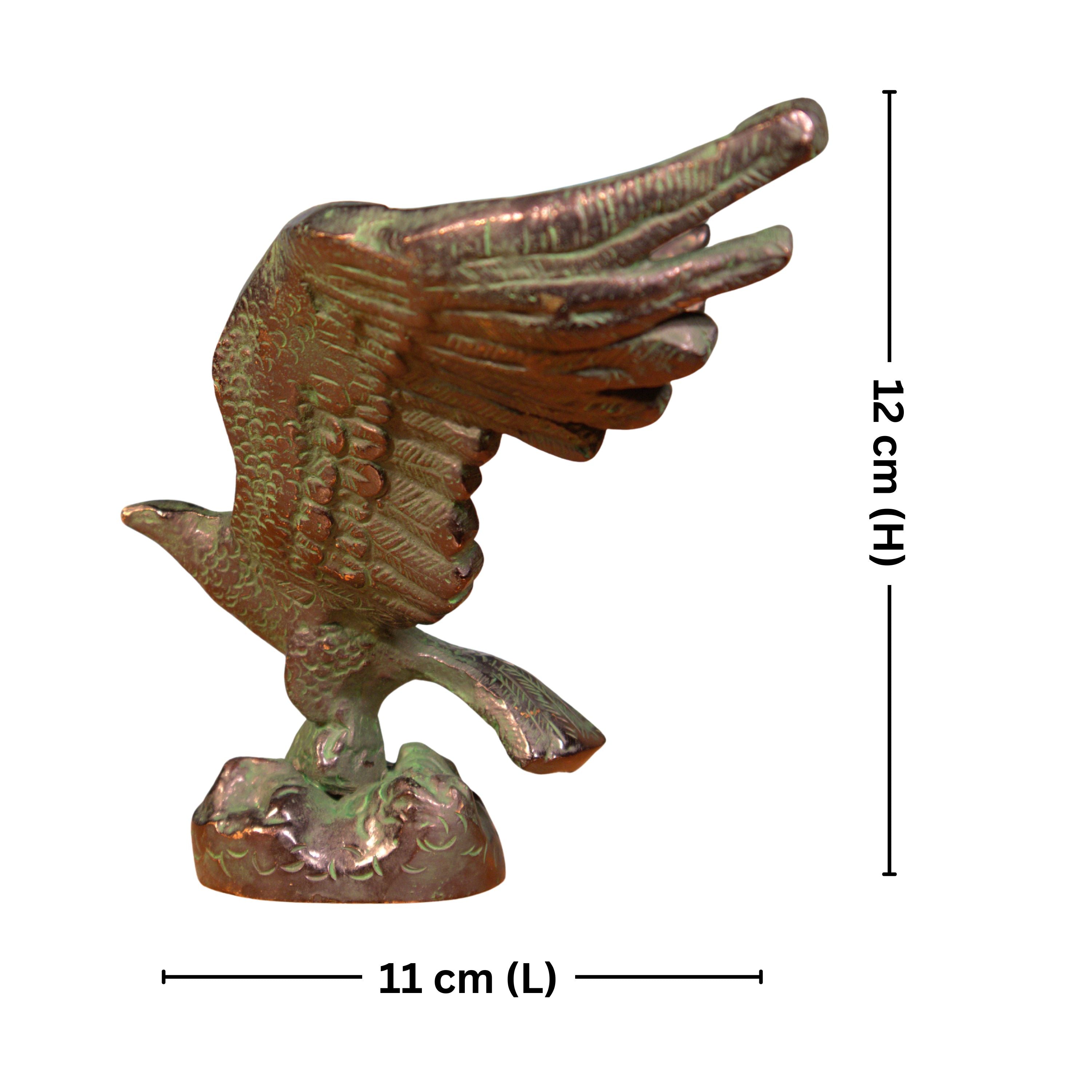 Brass Eagle with Spread Wing - 12cm | Black Green Patina Finish | Handcrafted Showpiece for Home Table Decor