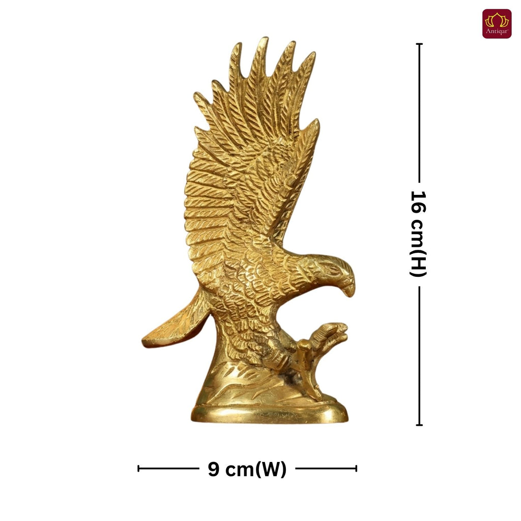 Brass Eagle Showpiece – 16 cm | Upward Wings Sitting on Rock with Carving | Superfine Finish | Handcrafted Decor for Home, Table & Vastu Use