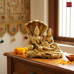 Brass Lakshmi Narayan Idol - 5cm  | Antique Golden Finish | Spiritual Idol for Temple, Home & Car Dashboard Decor