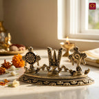 Vaishnava Symbols (Shankha , Tilak & Chakra) - 4cm| Golden Finish | Spiritual Use for Home, Temple & Car Dashboard Decor